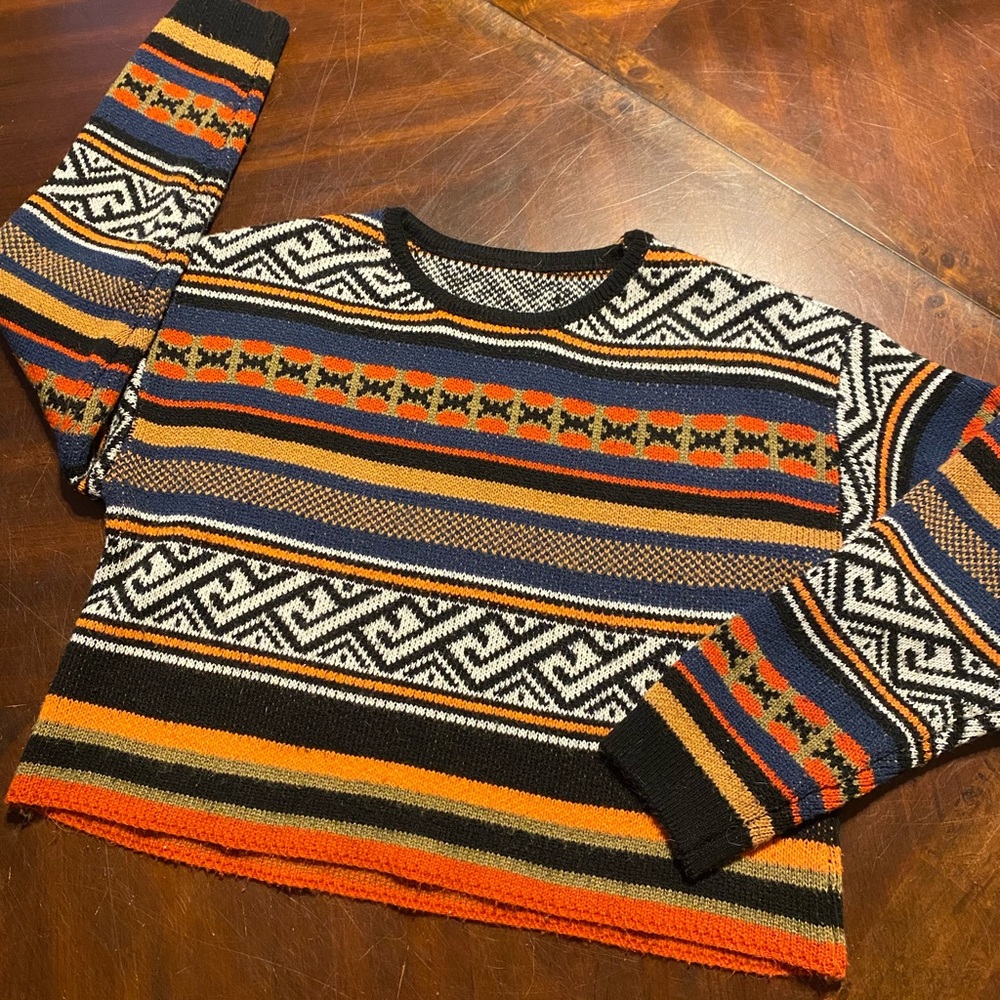 Multicolor Patterned Crew Neck Sweater - image 1